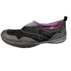 Merrell Women's Albany Black Mocs Sneakers Gray Purple Stretch Slip On Size 7